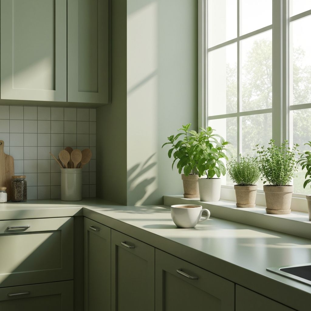 Morning scene with herbal tea and plants on a table